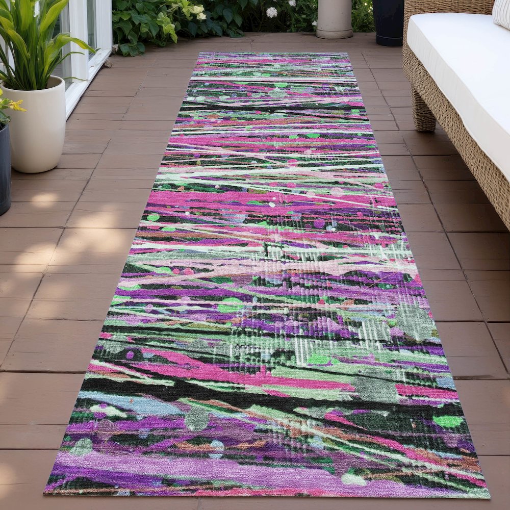 Machine Washable Indoor/Outdoor Chantille ACN2125 Pink 2'3" x 7'6" Runner Rug. Picture 6