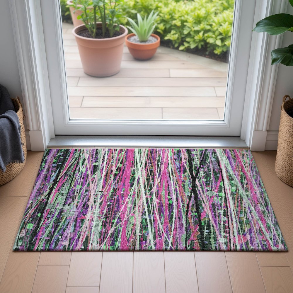 Machine Washable Indoor/Outdoor Chantille ACN2125 Pink 1'8" x 2'6" Rug. Picture 5