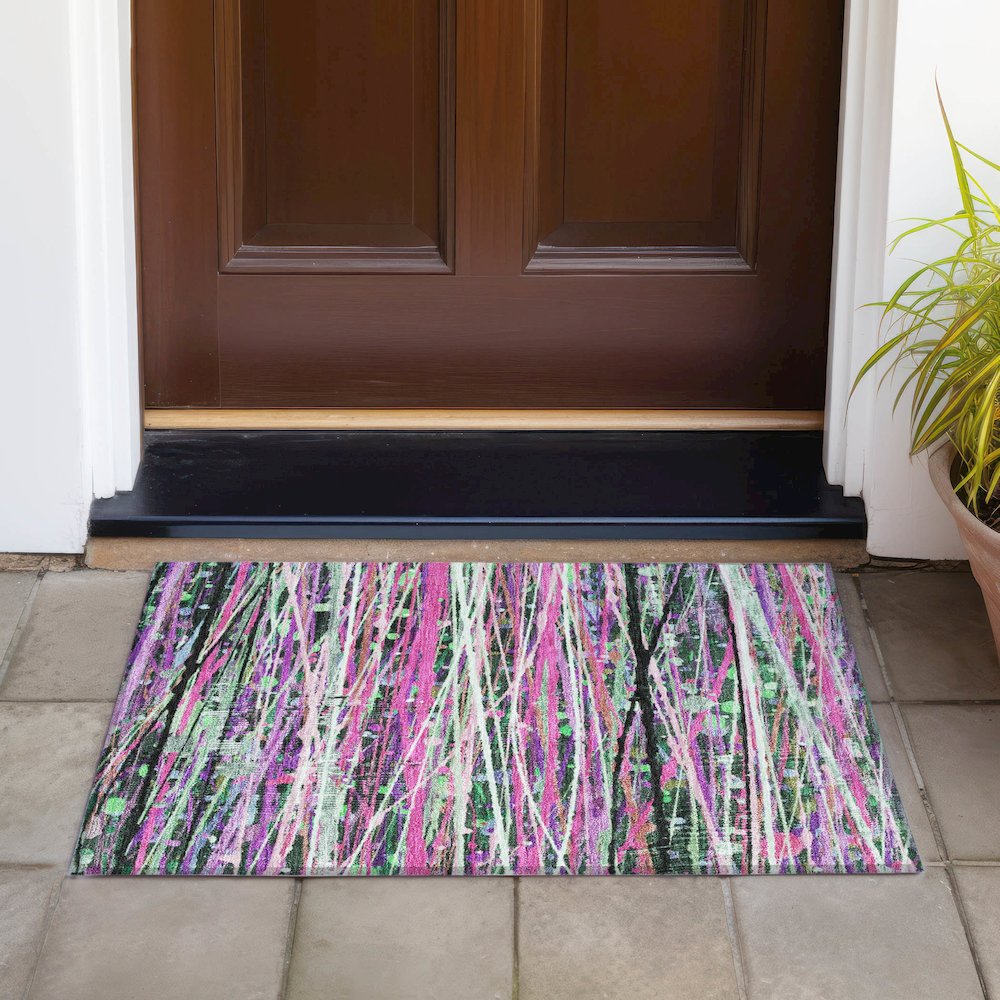 Machine Washable Indoor/Outdoor Chantille ACN2125 Pink 1'8" x 2'6" Rug. Picture 6