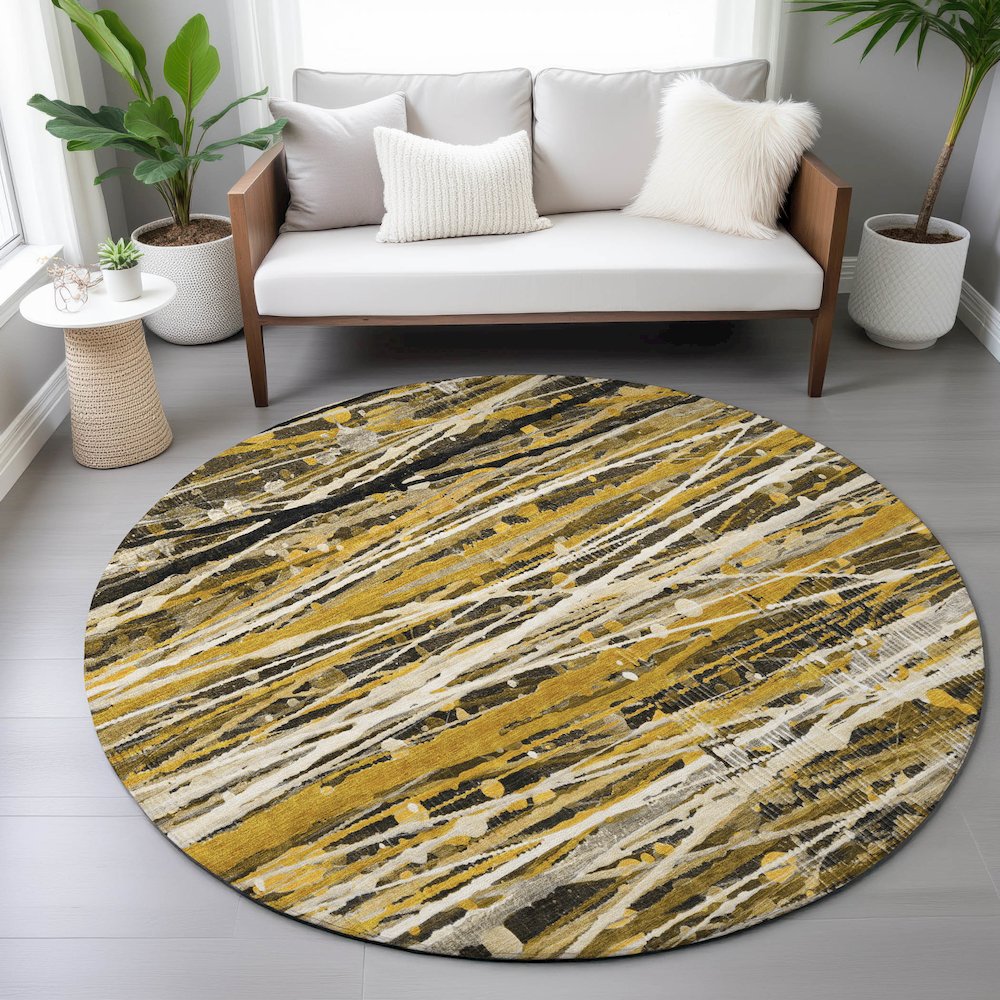 Machine Washable Indoor/Outdoor Chantille ACN2126 Brown 8' x 8' Round Rug. Picture 5