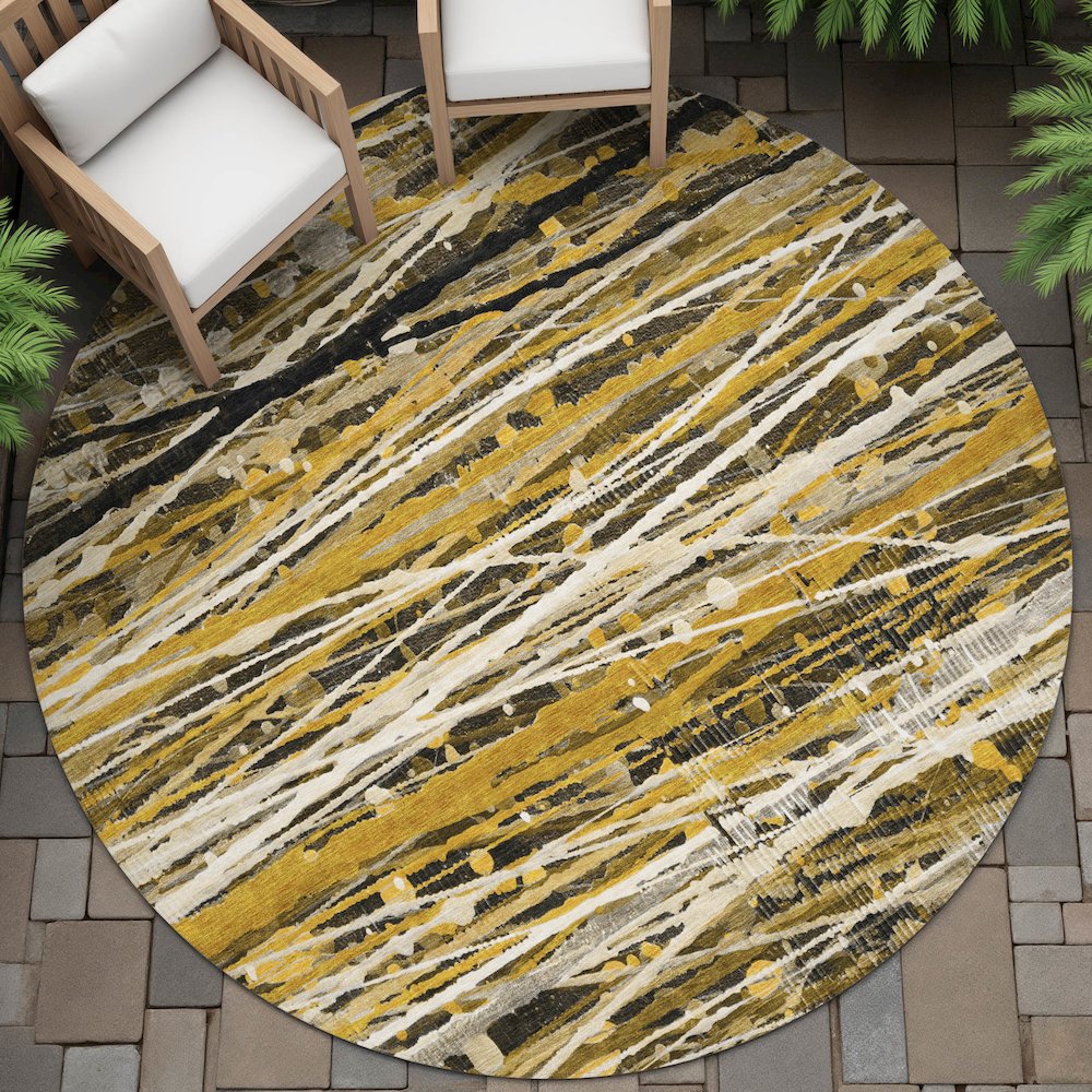 Machine Washable Indoor/Outdoor Chantille ACN2126 Brown 8' x 8' Round Rug. Picture 6