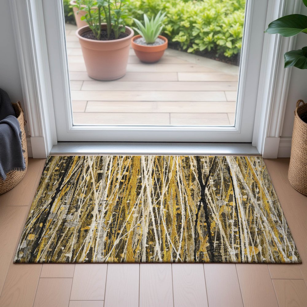 Machine Washable Indoor/Outdoor Chantille ACN2126 Brown 1'8" x 2'6" Rug. Picture 5