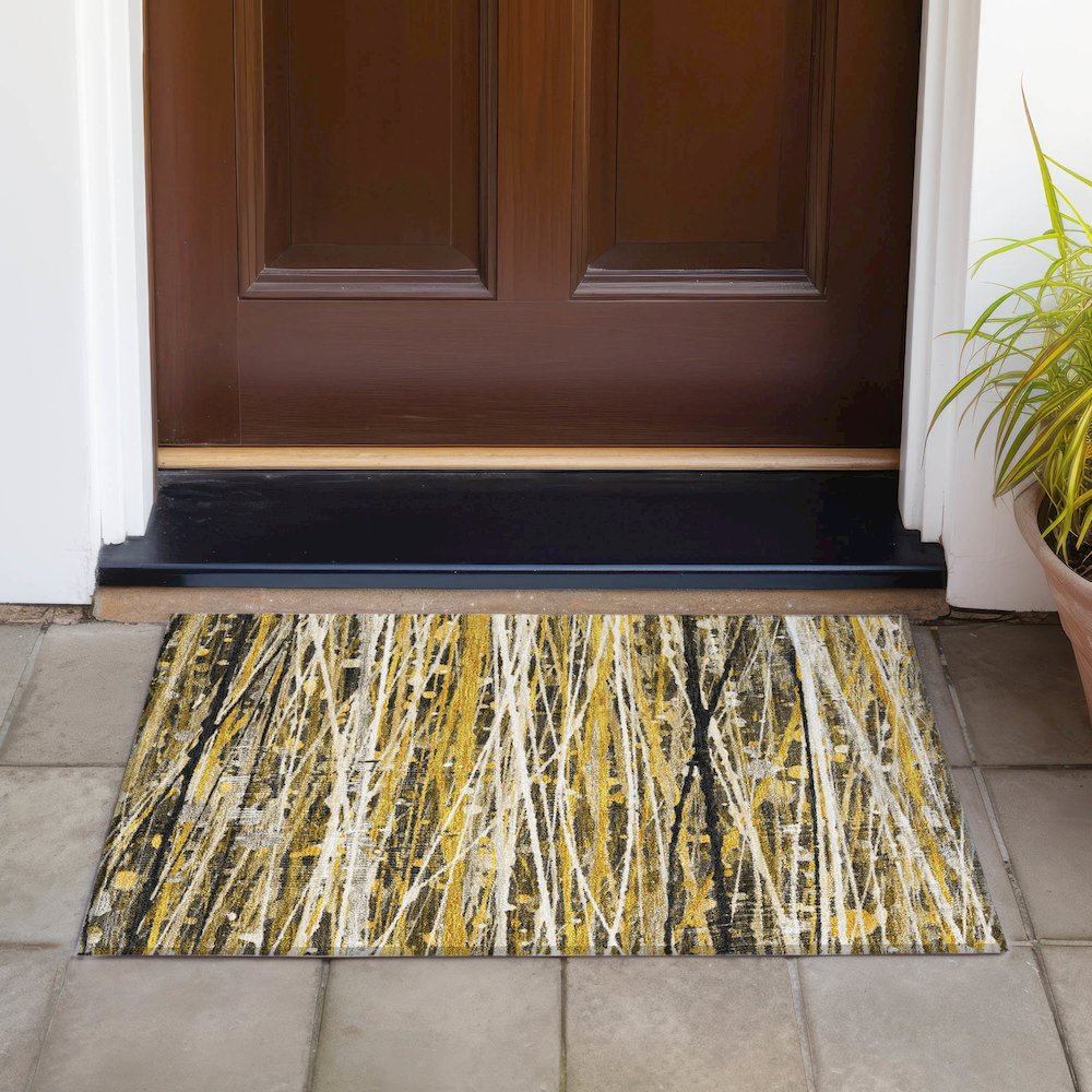Machine Washable Indoor/Outdoor Chantille ACN2126 Brown 1'8" x 2'6" Rug. Picture 6