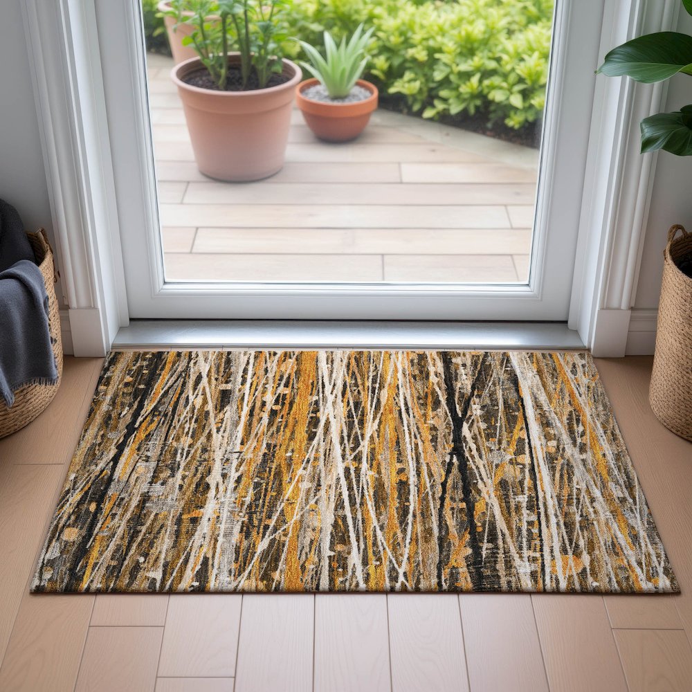 Machine Washable Indoor/Outdoor Chantille ACN2126 Copper 1'8" x 2'6" Rug. Picture 5