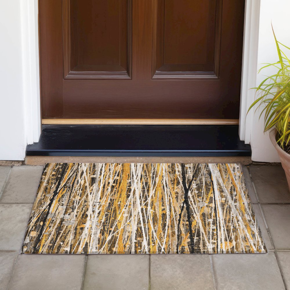 Machine Washable Indoor/Outdoor Chantille ACN2126 Copper 1'8" x 2'6" Rug. Picture 6