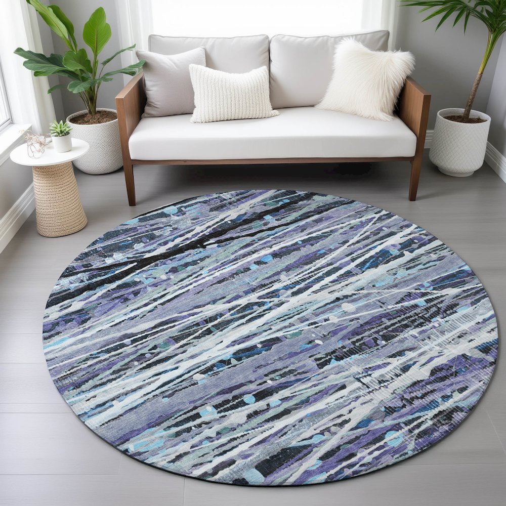 Machine Washable Indoor/Outdoor Chantille ACN2126 Purple 8' x 8' Round Rug. Picture 5