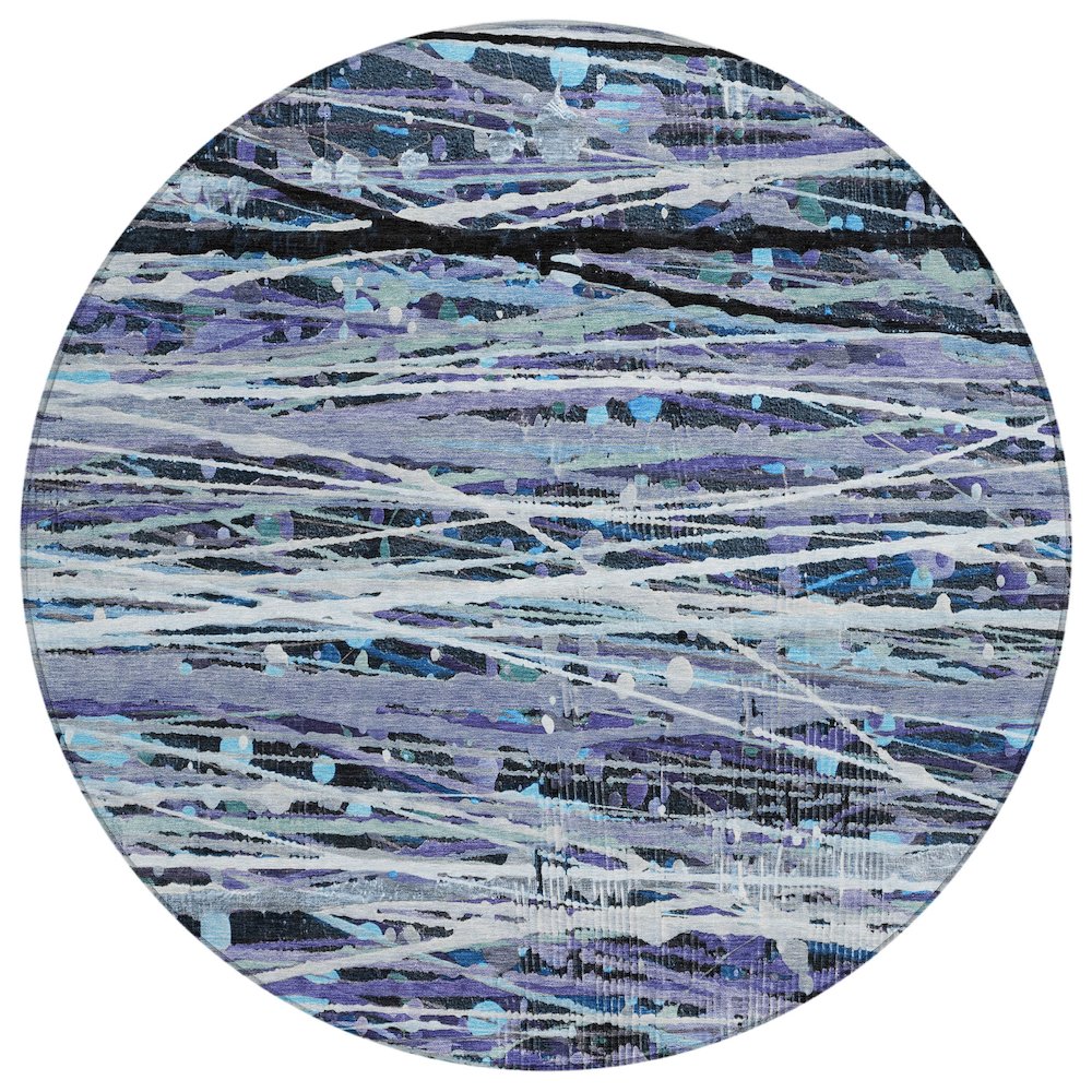 Machine Washable Indoor/Outdoor Chantille ACN2126 Purple 8' x 8' Round Rug. Picture 1