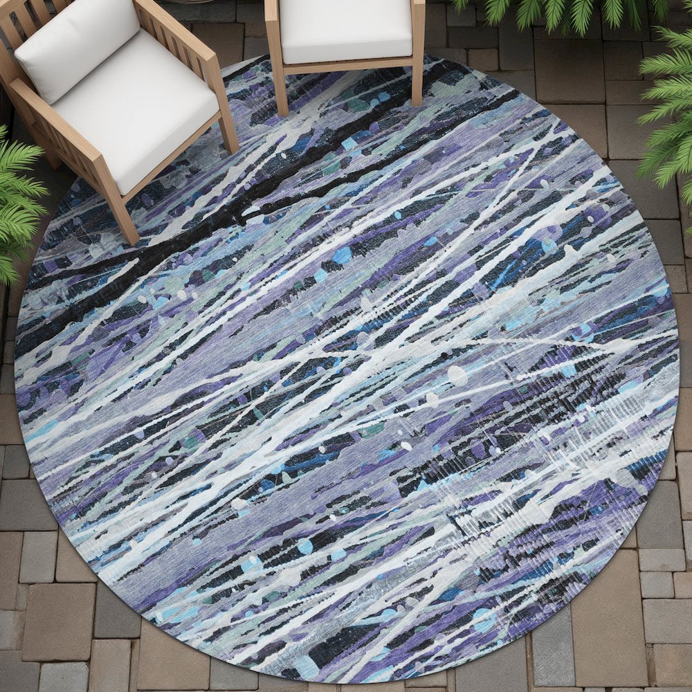 Machine Washable Indoor/Outdoor Chantille ACN2126 Purple 8' x 8' Round Rug. Picture 6