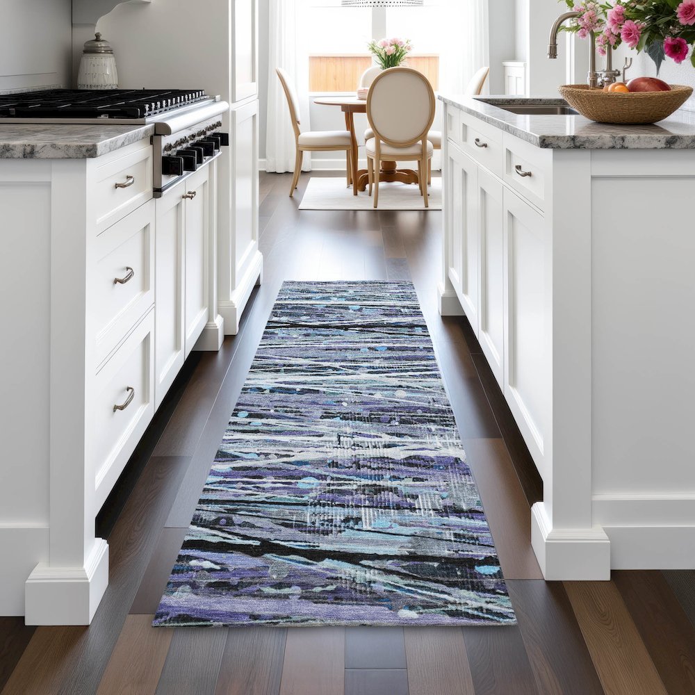 Machine Washable Indoor/Outdoor Chantille ACN2126 Purple 2'3" x 7'6" Runner Rug. Picture 5