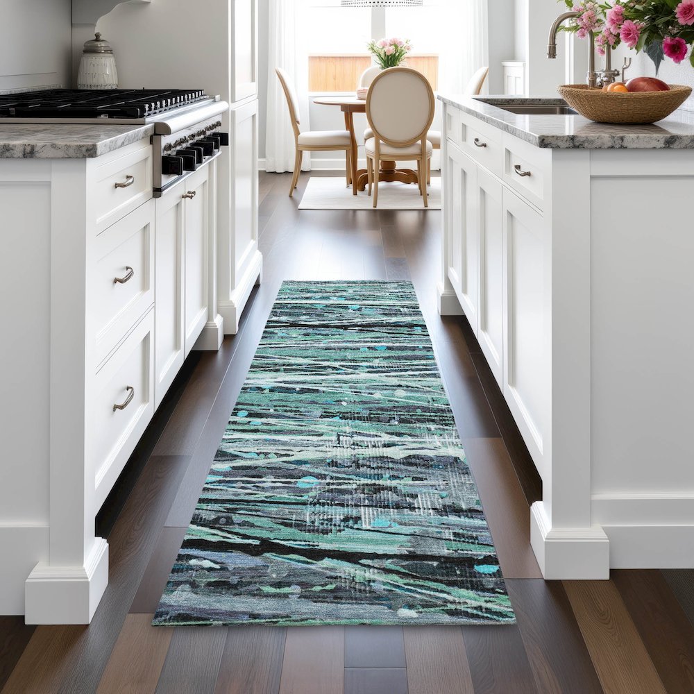 Machine Washable Indoor/Outdoor Chantille ACN2126 Teal 2'3" x 7'6" Runner Rug. Picture 5