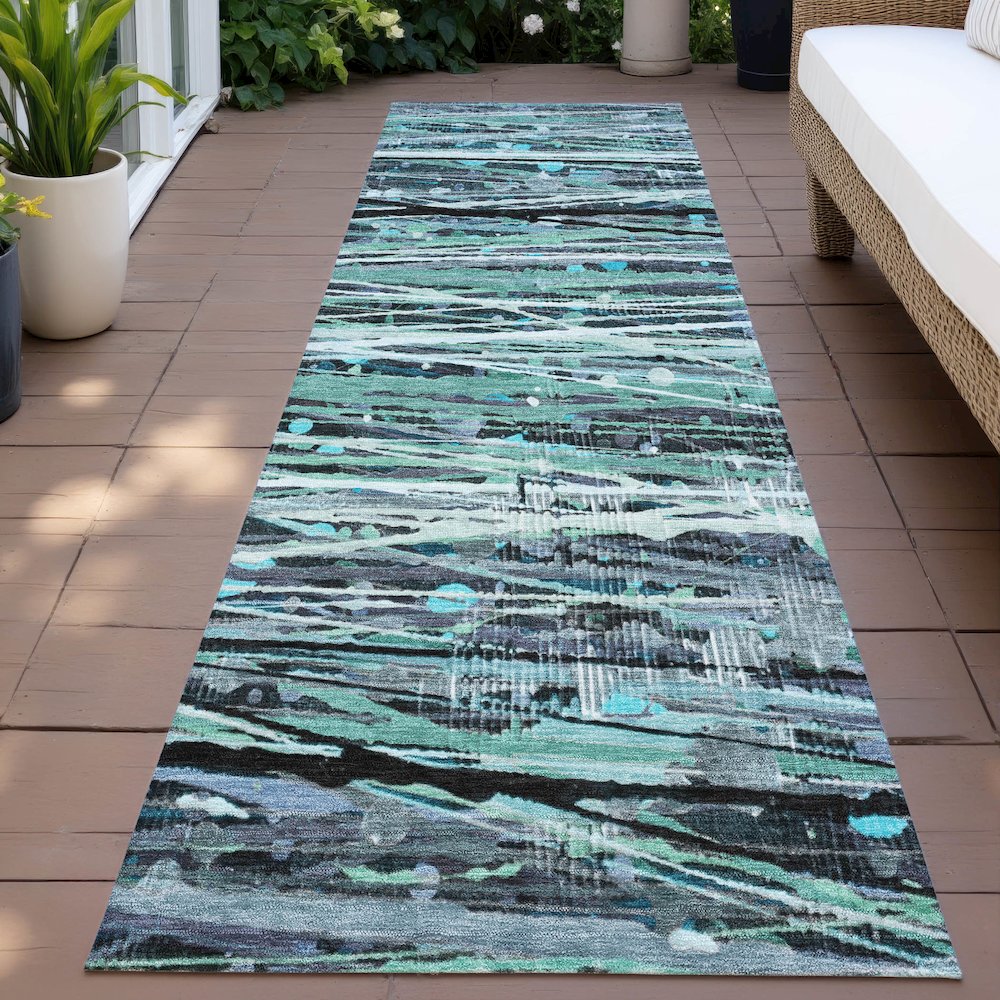 Machine Washable Indoor/Outdoor Chantille ACN2126 Teal 2'3" x 7'6" Runner Rug. Picture 6