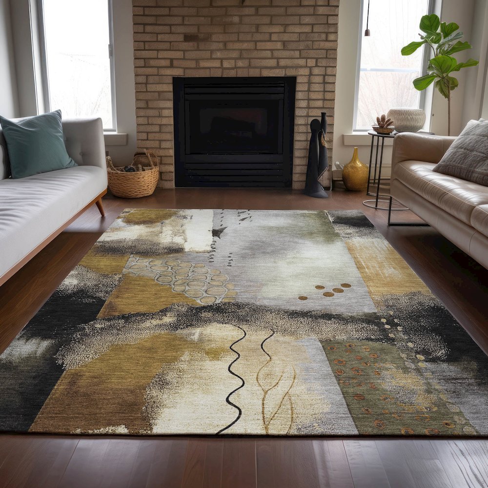 Machine Washable Indoor/Outdoor Chantille ACN2127 Chocolate 2'6" x 3'10" Rug. Picture 6
