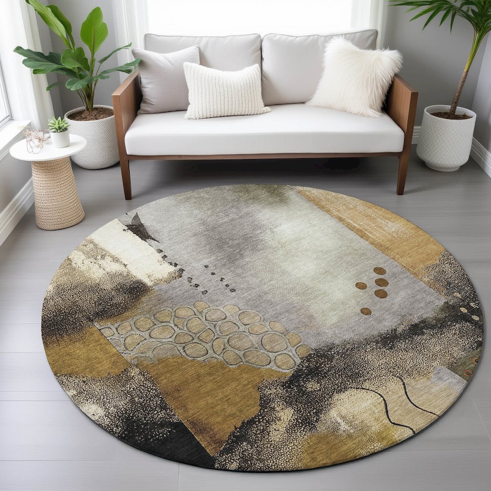 Machine Washable Indoor/Outdoor Chantille ACN2127 Chocolate 8' x 8' Round Rug. Picture 5