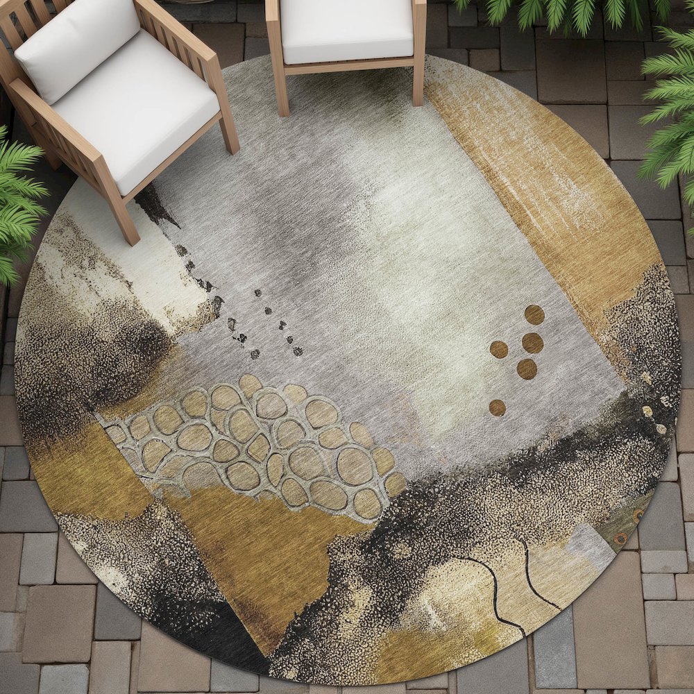 Machine Washable Indoor/Outdoor Chantille ACN2127 Chocolate 8' x 8' Round Rug. Picture 6