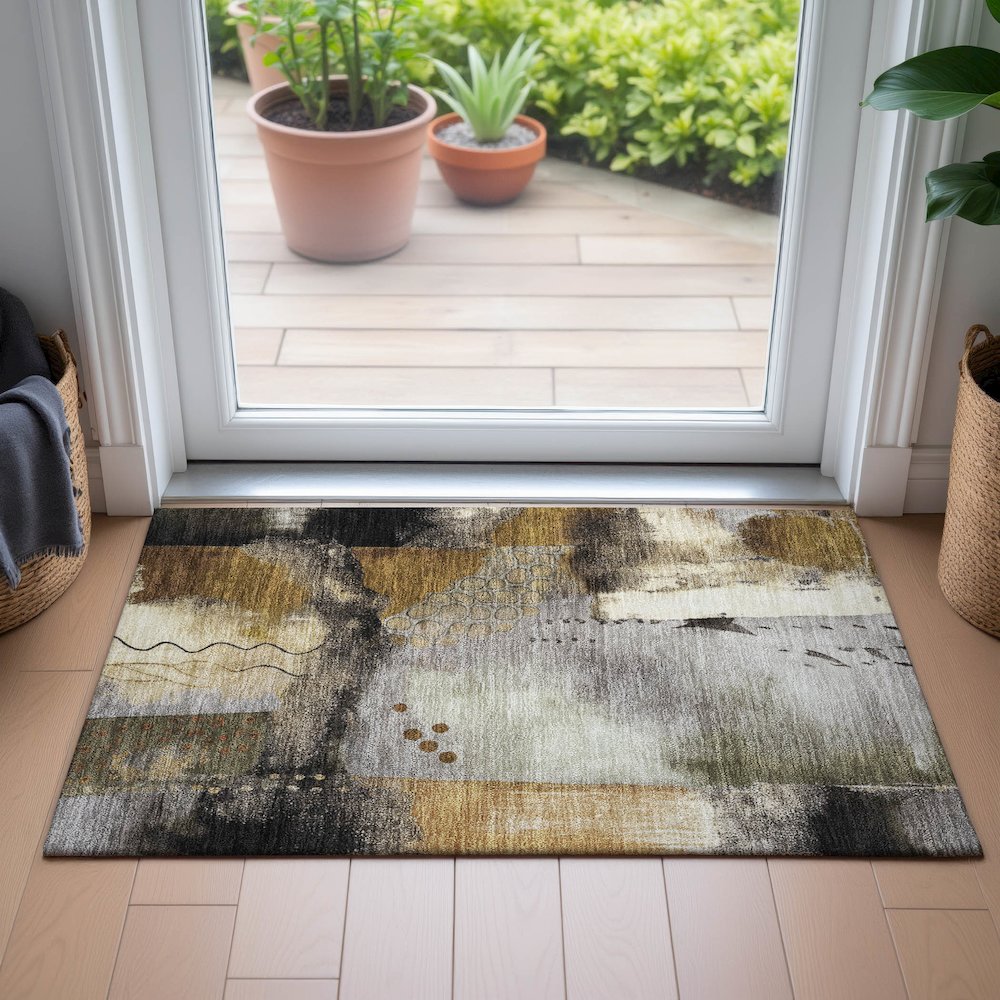 Machine Washable Indoor/Outdoor Chantille ACN2127 Chocolate 1'8" x 2'6" Rug. Picture 5