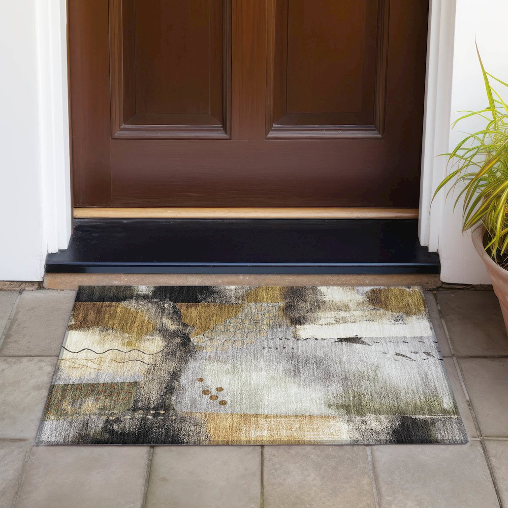Machine Washable Indoor/Outdoor Chantille ACN2127 Chocolate 1'8" x 2'6" Rug. Picture 6