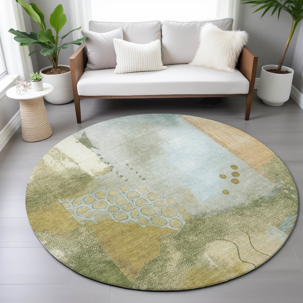 Machine Washable Indoor/Outdoor Chantille ACN2127 Green 8' x 8' Round Rug. Picture 5