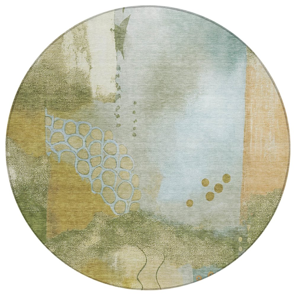 Machine Washable Indoor/Outdoor Chantille ACN2127 Green 8' x 8' Round Rug. Picture 1