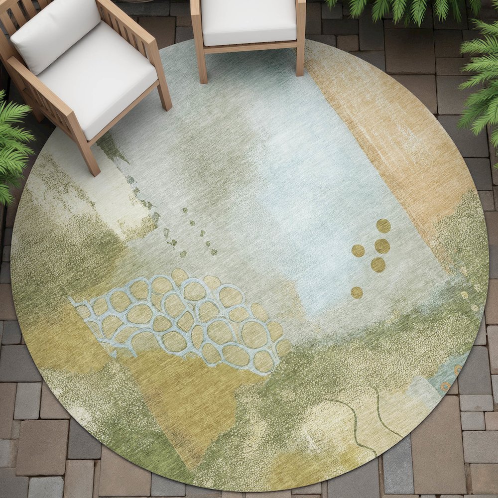 Machine Washable Indoor/Outdoor Chantille ACN2127 Green 8' x 8' Round Rug. Picture 6