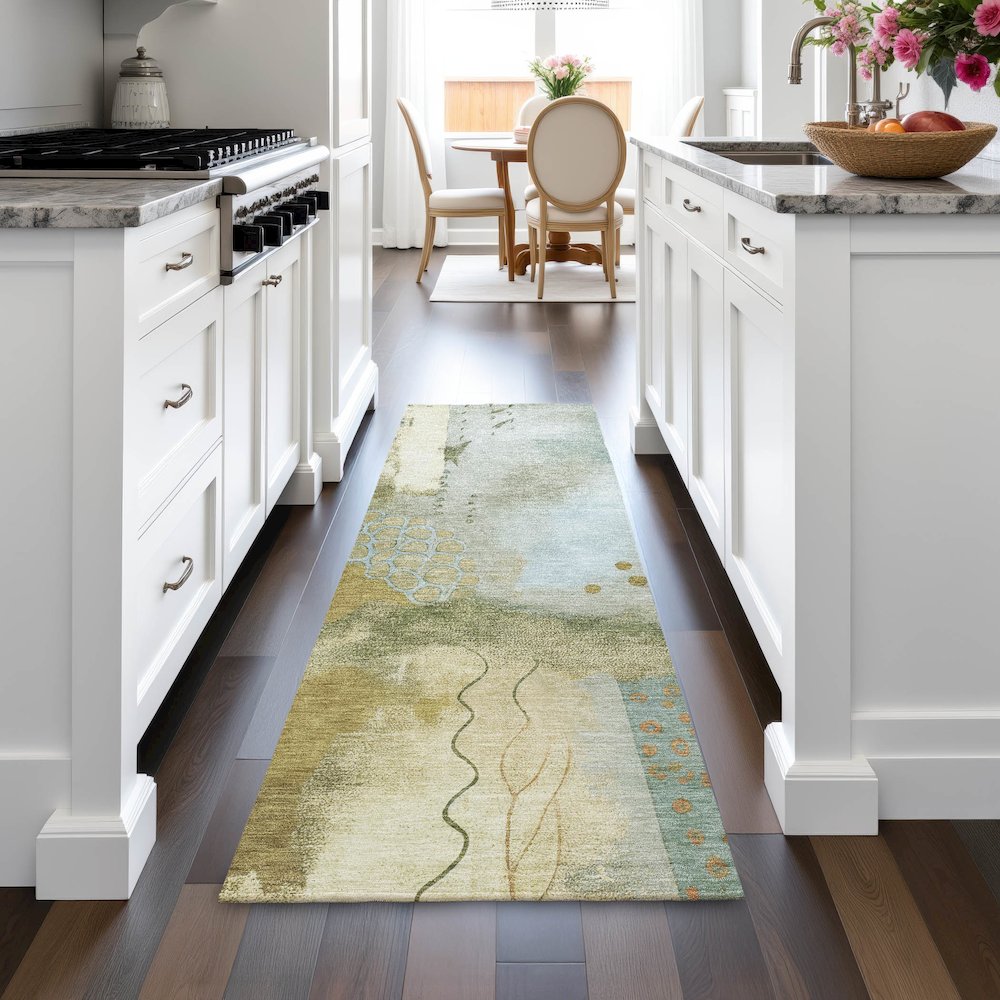 Machine Washable Indoor/Outdoor Chantille ACN2127 Green 2'3" x 7'6" Runner Rug. Picture 5