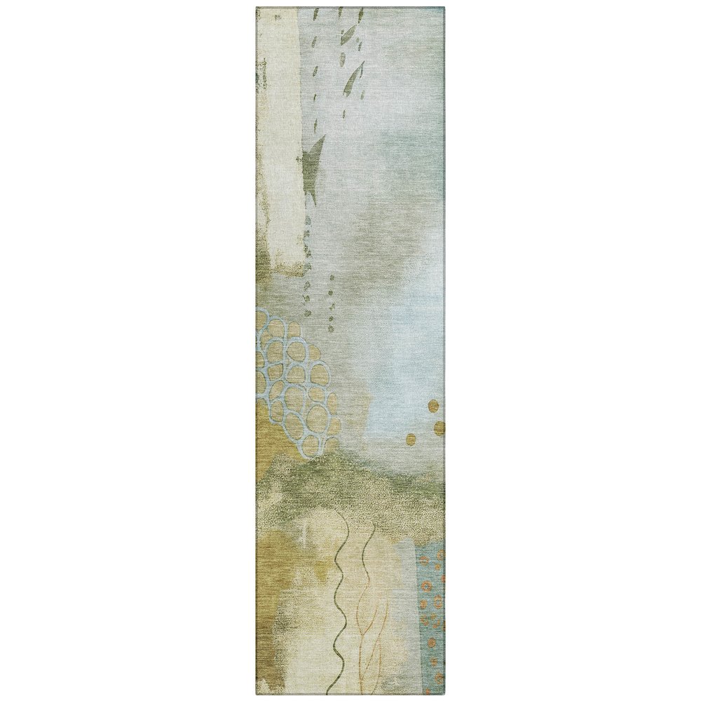 Machine Washable Indoor/Outdoor Chantille ACN2127 Green 2'3" x 7'6" Runner Rug. Picture 1