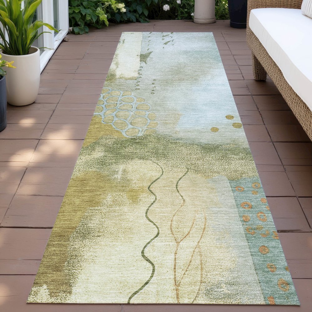 Machine Washable Indoor/Outdoor Chantille ACN2127 Green 2'3" x 7'6" Runner Rug. Picture 6