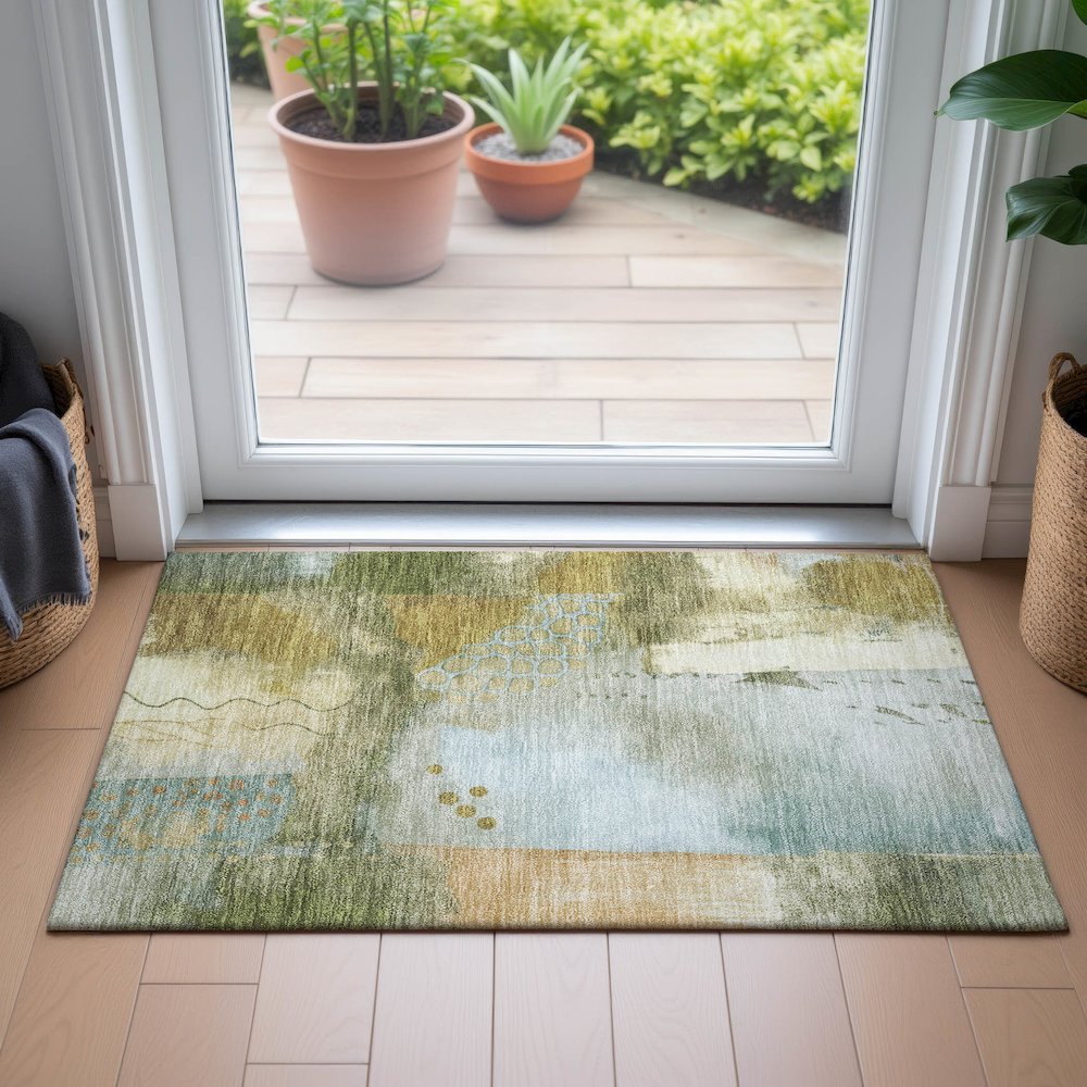 Machine Washable Indoor/Outdoor Chantille ACN2127 Green 1'8" x 2'6" Rug. Picture 5