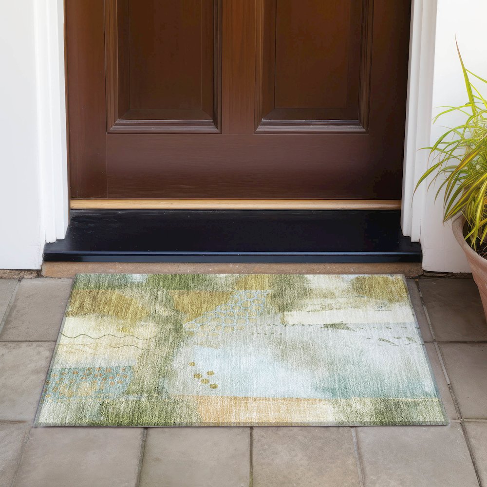 Machine Washable Indoor/Outdoor Chantille ACN2127 Green 1'8" x 2'6" Rug. Picture 6