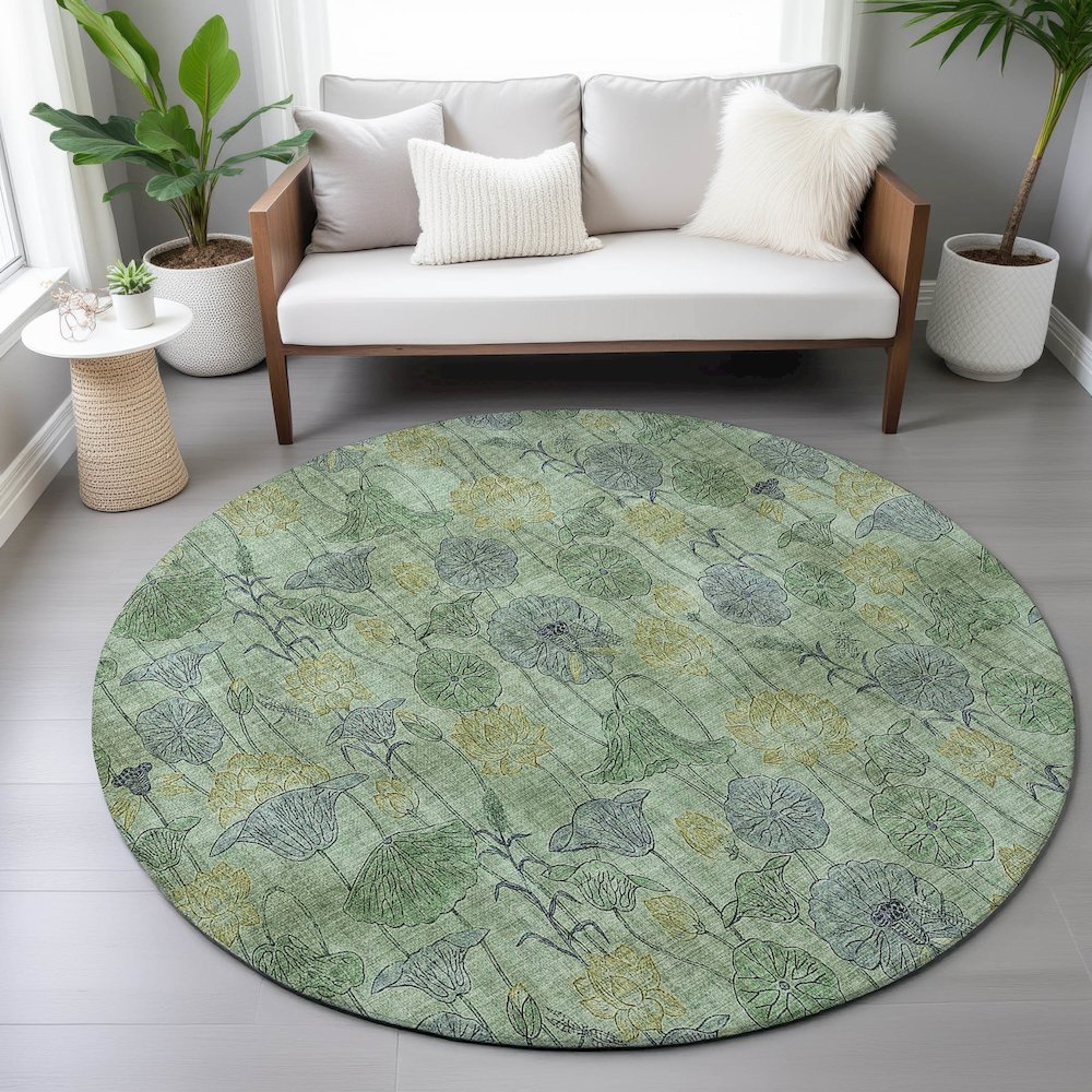 Machine Washable Indoor/Outdoor Chantille ACN2128 Aloe 8' x 8' Round Rug. Picture 5