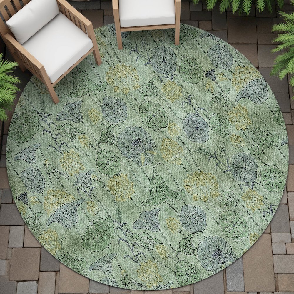 Machine Washable Indoor/Outdoor Chantille ACN2128 Aloe 8' x 8' Round Rug. Picture 6