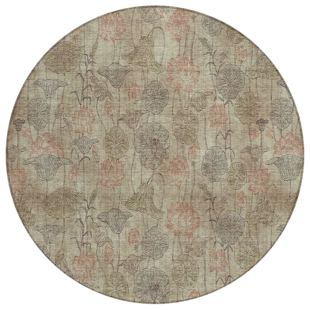 Machine Washable Indoor/Outdoor Chantille ACN2128 Brown 8' x 8' Round Rug. Picture 1