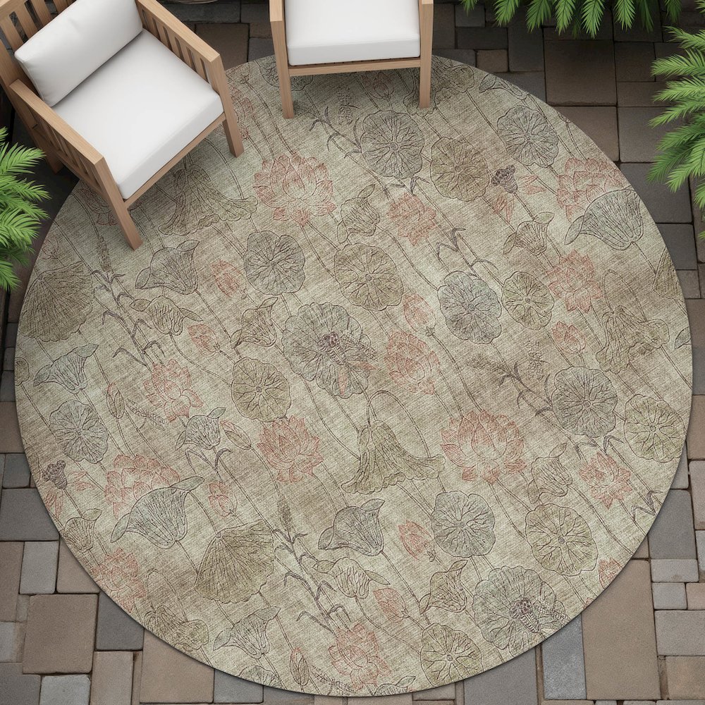 Machine Washable Indoor/Outdoor Chantille ACN2128 Brown 8' x 8' Round Rug. Picture 6