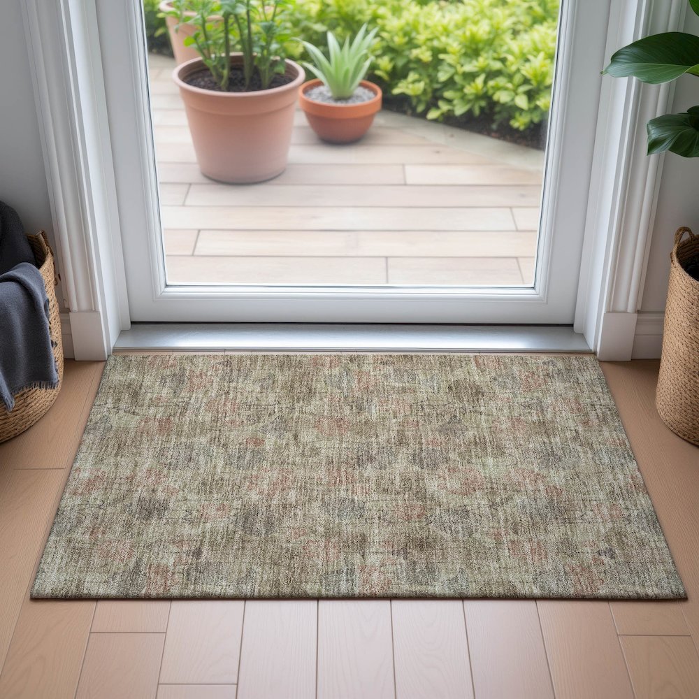 Machine Washable Indoor/Outdoor Chantille ACN2128 Brown 1'8" x 2'6" Rug. Picture 5