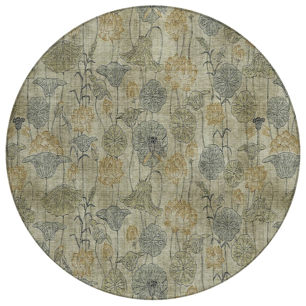 Machine Washable Indoor/Outdoor Chantille ACN2128 Khaki 8' x 8' Round Rug. Picture 1