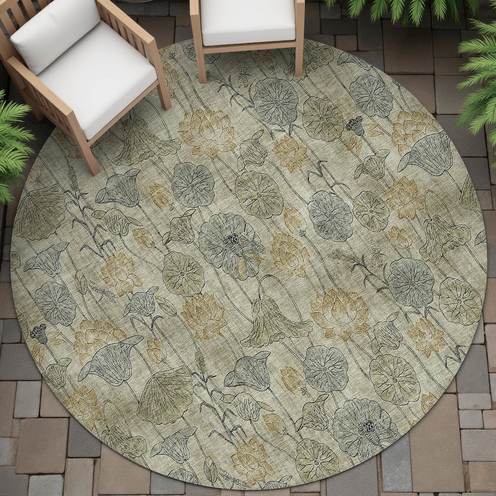 Machine Washable Indoor/Outdoor Chantille ACN2128 Khaki 8' x 8' Round Rug. Picture 6