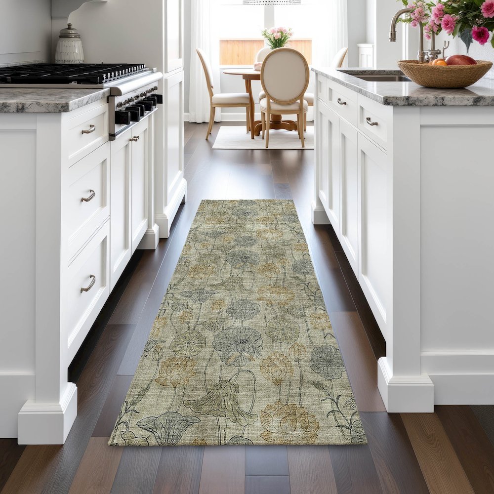Machine Washable Indoor/Outdoor Chantille ACN2128 Khaki 2'3" x 7'6" Runner Rug. Picture 5