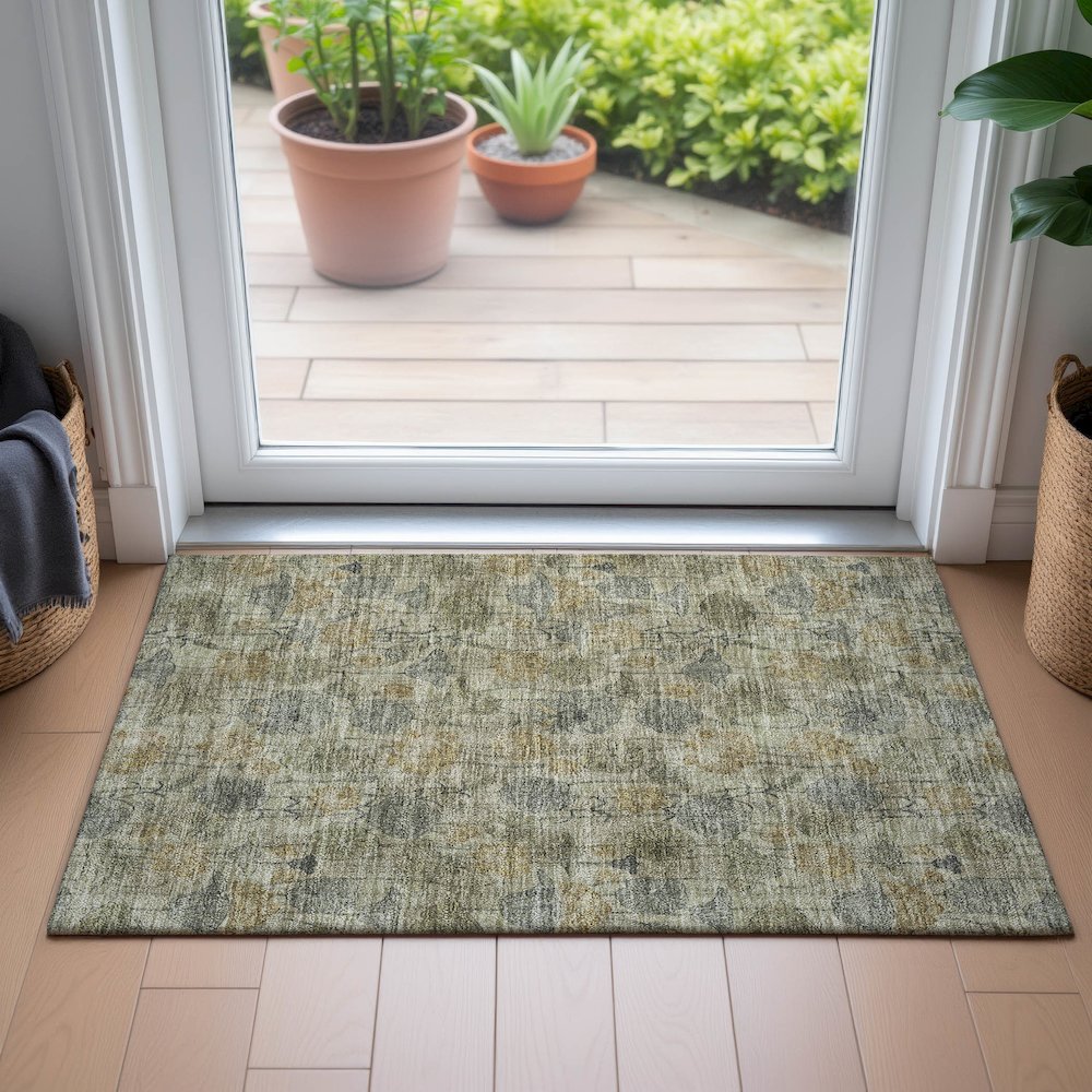 Machine Washable Indoor/Outdoor Chantille ACN2128 Khaki 1'8" x 2'6" Rug. Picture 5