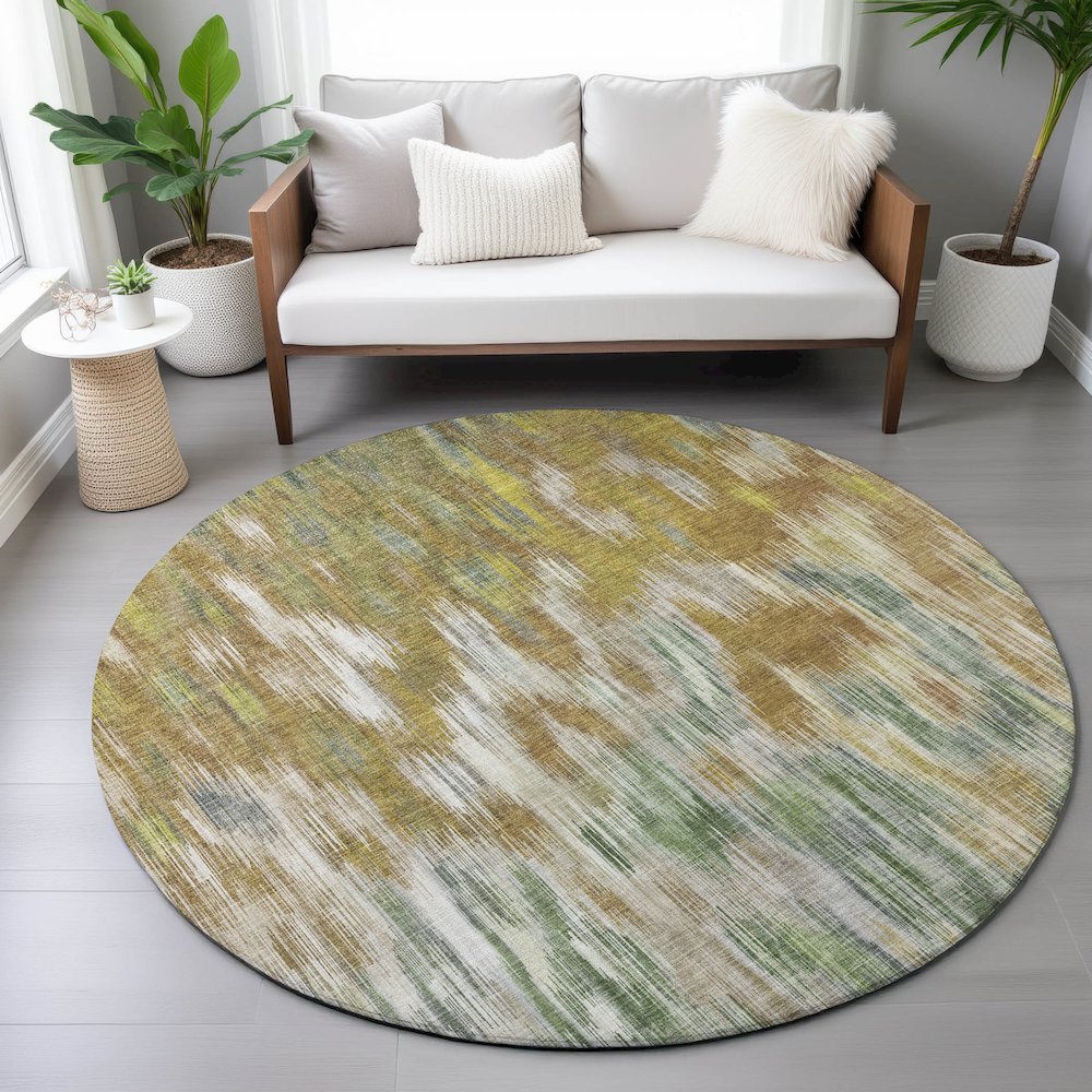 Machine Washable Indoor/Outdoor Chantille ACN2129 Brown 8' x 8' Round Rug. Picture 5