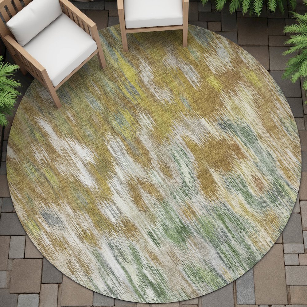 Machine Washable Indoor/Outdoor Chantille ACN2129 Brown 8' x 8' Round Rug. Picture 6