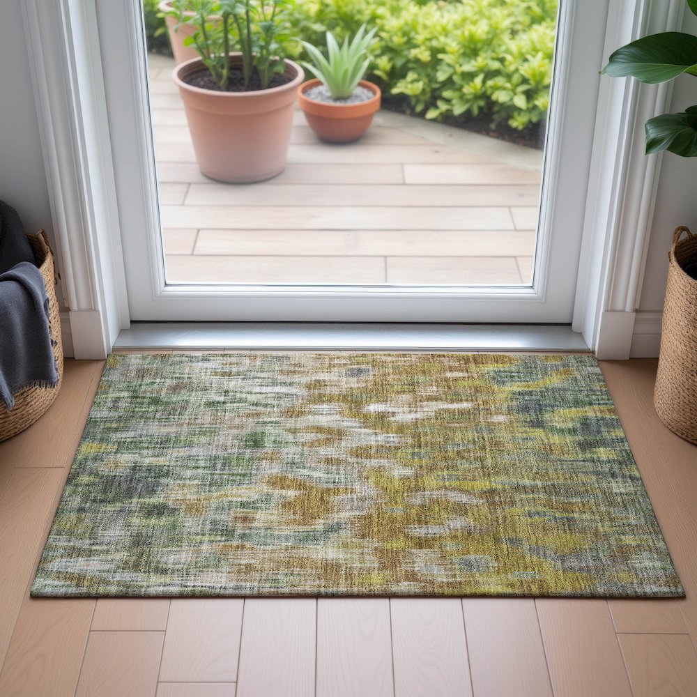 Machine Washable Indoor/Outdoor Chantille ACN2129 Brown 1'8" x 2'6" Rug. Picture 5