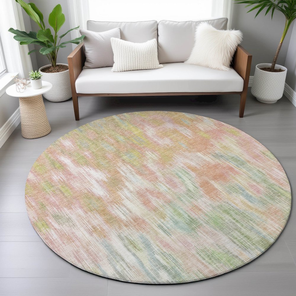 Machine Washable Indoor/Outdoor Chantille ACN2129 Coral 8' x 8' Round Rug. Picture 5