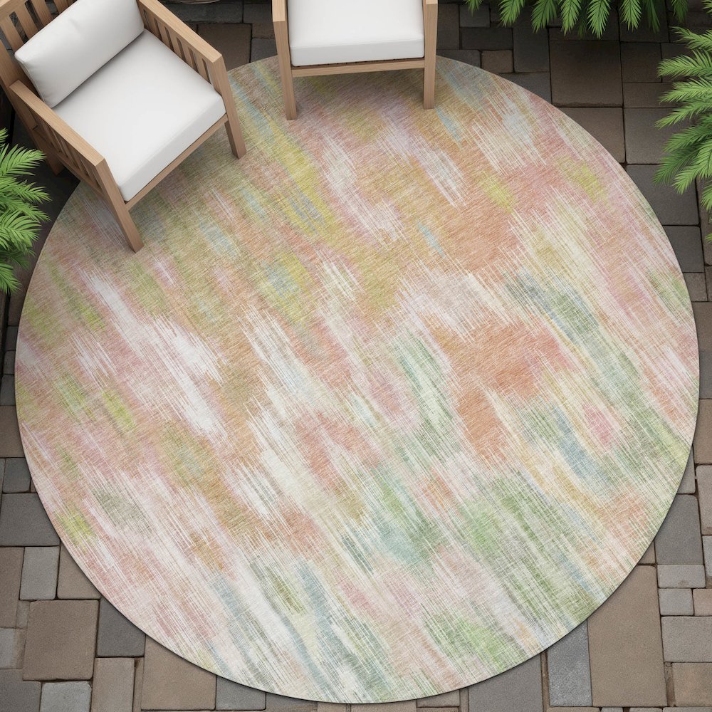 Machine Washable Indoor/Outdoor Chantille ACN2129 Coral 8' x 8' Round Rug. Picture 6