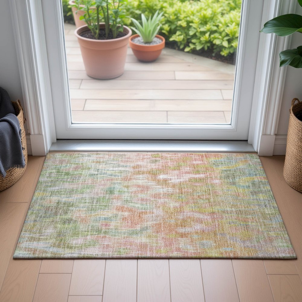 Machine Washable Indoor/Outdoor Chantille ACN2129 Coral 1'8" x 2'6" Rug. Picture 5