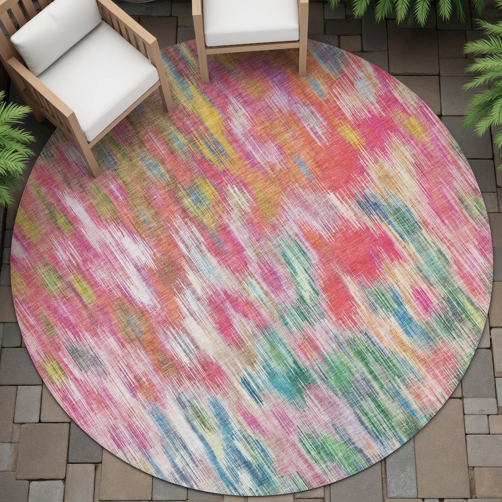 Machine Washable Indoor/Outdoor Chantille ACN2129 Pink 8' x 8' Round Rug. Picture 6
