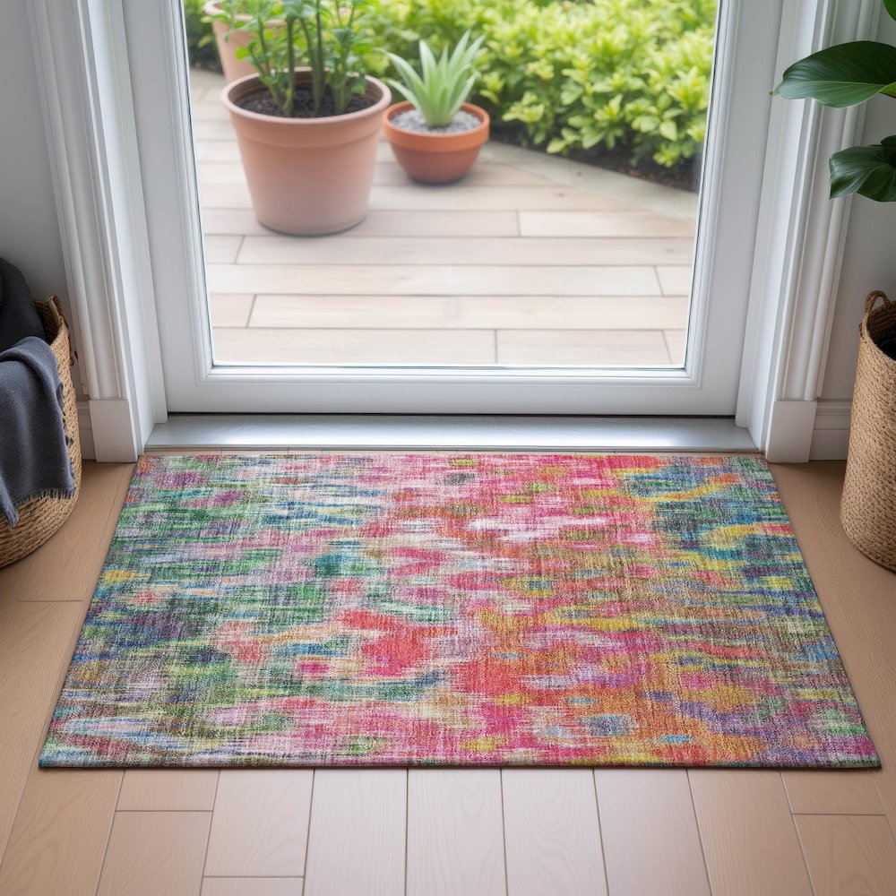 Machine Washable Indoor/Outdoor Chantille ACN2129 Pink 1'8" x 2'6" Rug. Picture 5