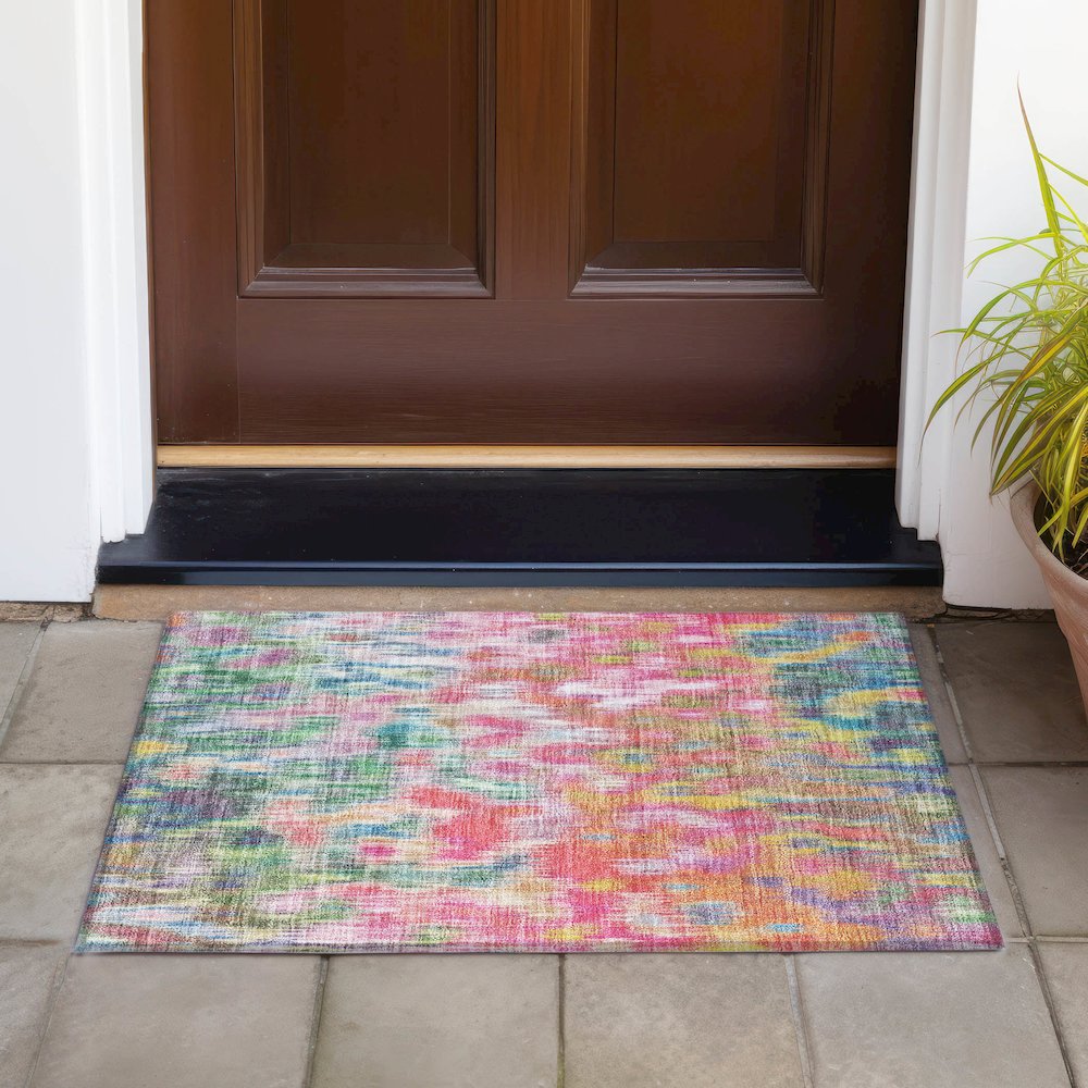 Machine Washable Indoor/Outdoor Chantille ACN2129 Pink 1'8" x 2'6" Rug. Picture 6