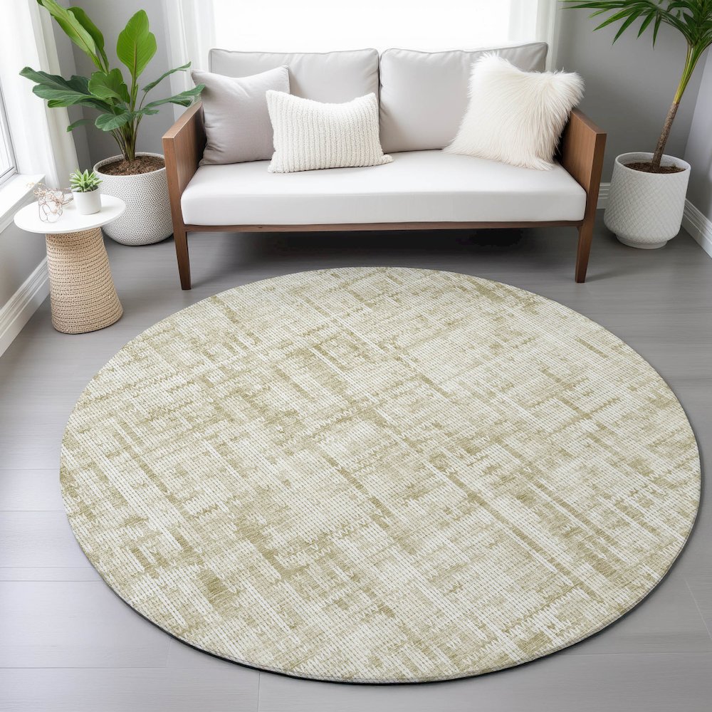 Machine Washable Indoor/Outdoor Chantille ACN2130 Beige 8' x 8' Round Rug. Picture 5