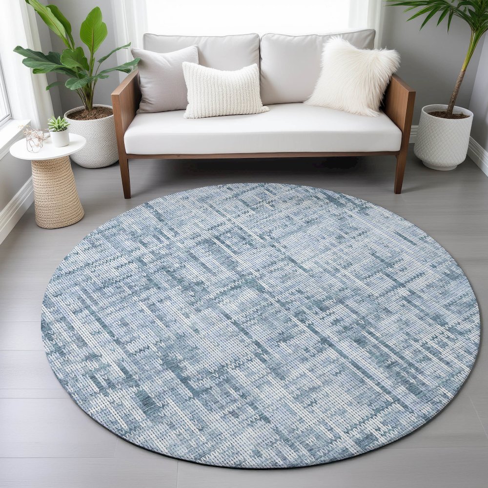 Machine Washable Indoor/Outdoor Chantille ACN2130 Blue 8' x 8' Round Rug. Picture 5