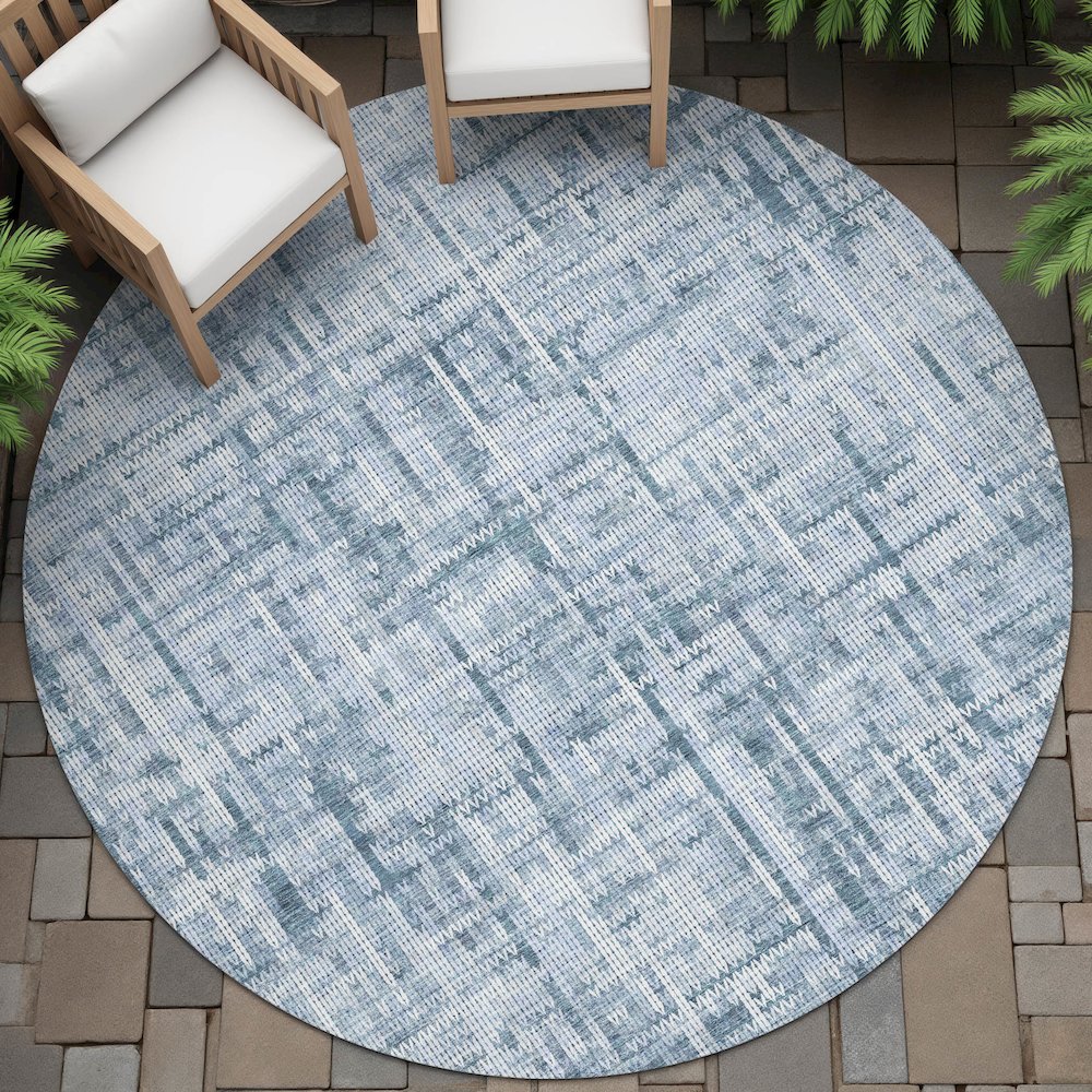 Machine Washable Indoor/Outdoor Chantille ACN2130 Blue 8' x 8' Round Rug. Picture 6