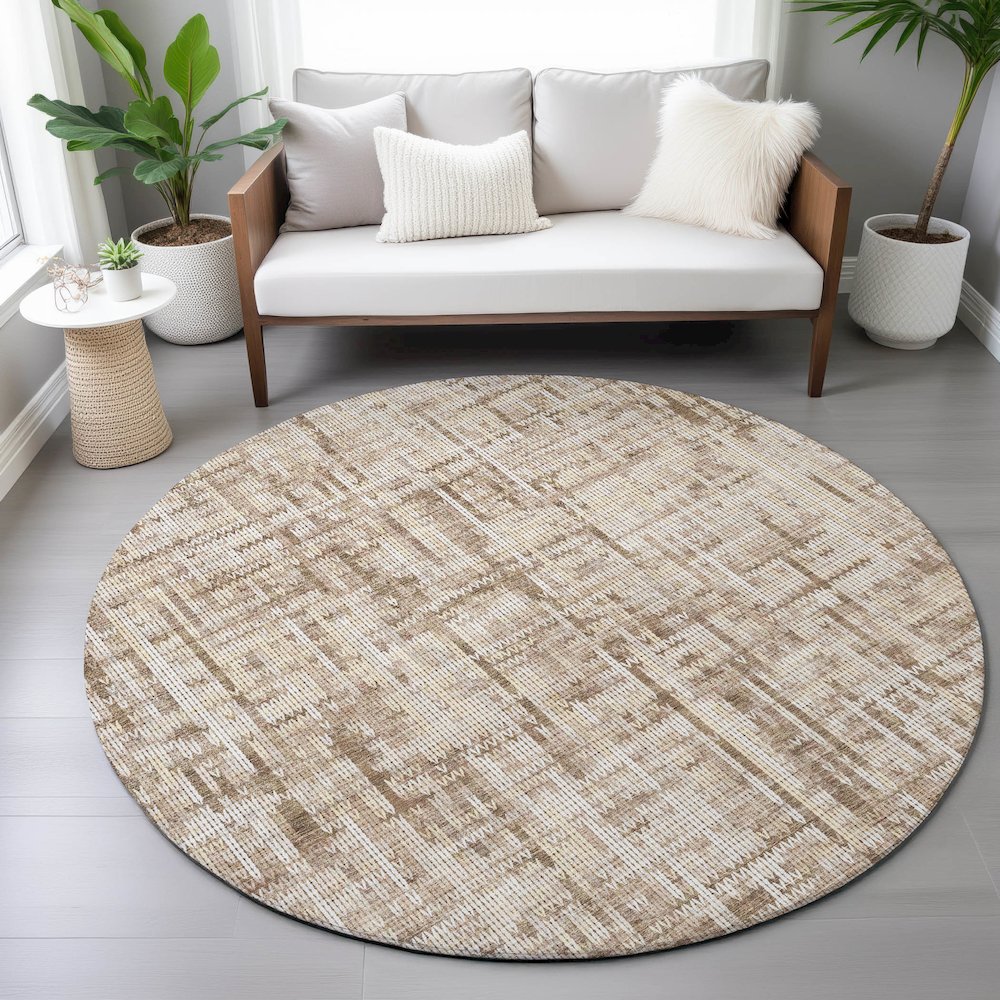 Machine Washable Indoor/Outdoor Chantille ACN2130 Brown 8' x 8' Round Rug. Picture 5